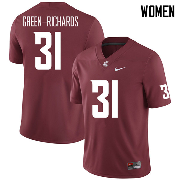 Women #31 Myles Green-Richards Washington State Cougars College Football Jerseys Sale-Crimson